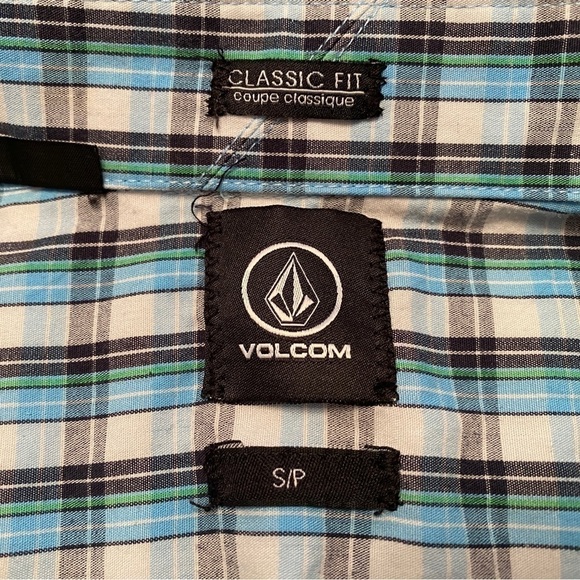 VOLCOM Stone Plaid Classic Fit Blue, Green & Black Plaid Shirt Men SP Small - Picture 5 of 7